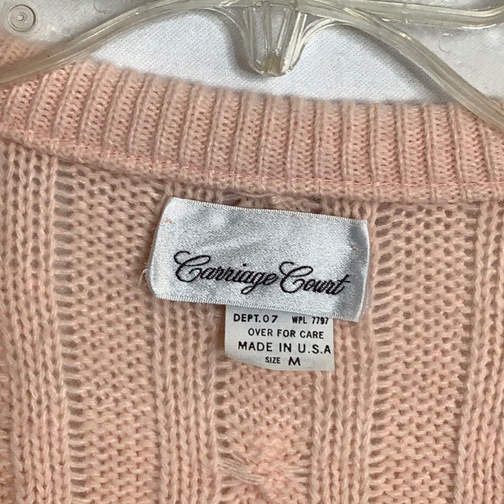 Vintage Peach V-Neck Cable Knit Sweater Vest Size M Preppy Academia - Picture 8 of 11